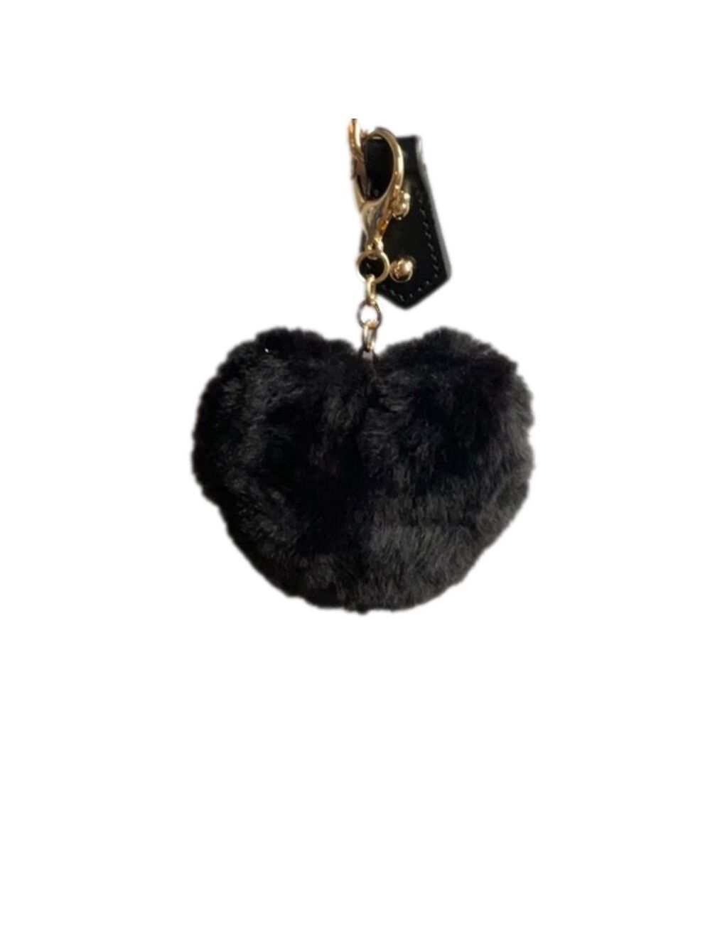 Black Faux Fur Heart Keychain Purse Decor